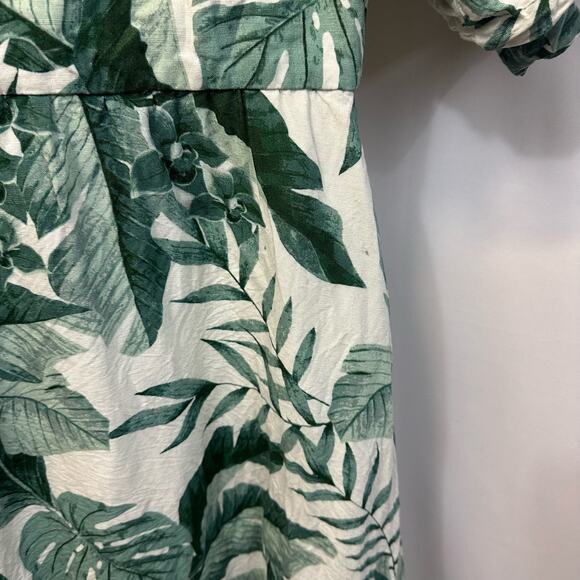 Johanna Ortiz x H&M Green Palm Leaf Midi Dress Puff Sleeve Linen Blend XS - Picture 3 of 8